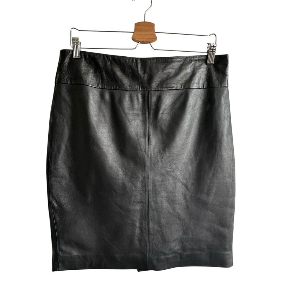 VTG Cache Leather Pencil Skirt Sz 10 Black A-Line Y2K Office wear